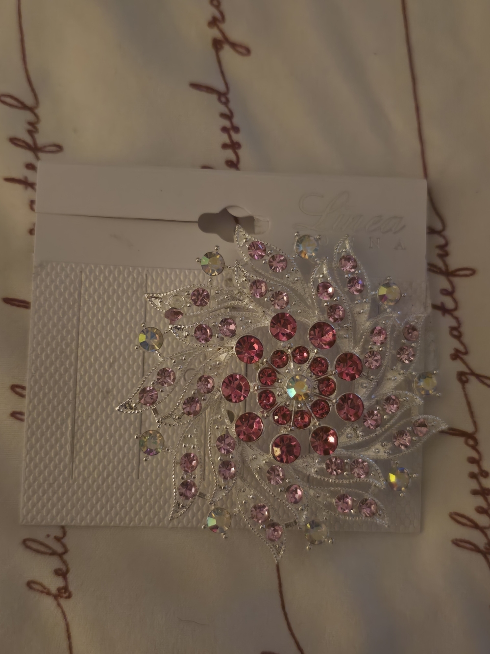 Sparkling Pink Crystal Floral Brooch